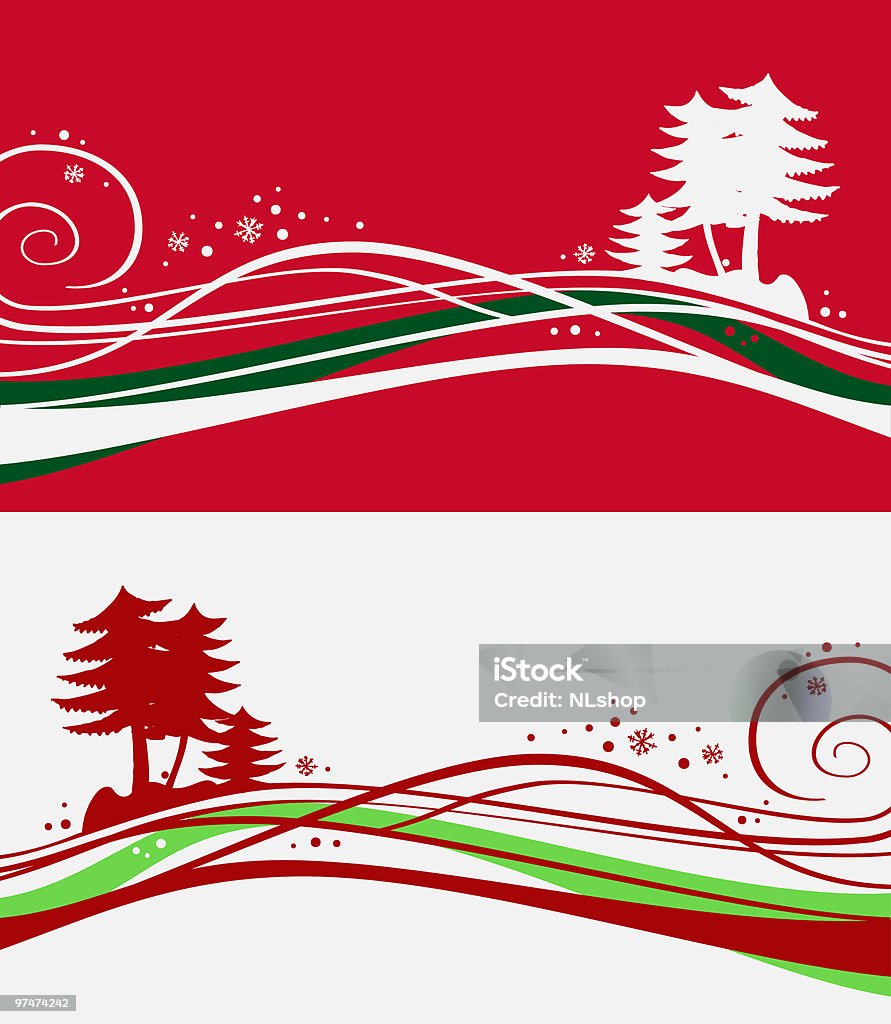 Pine drzewa czerwone i białe, - Grafika wektorowa royalty-free (Bez ludzi)