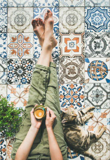Woman, coffe and cat