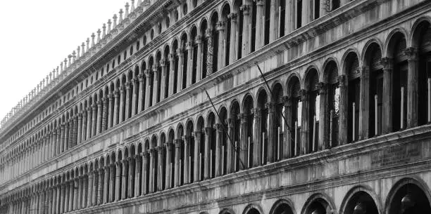Photo of View of San Marco square of Venice in black and white