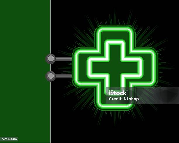 초록색 십자선은 네온사인 0명에 대한 스톡 벡터 아트 및 기타 이미지 - 0명, 가게 표시, 건강관리와 의술