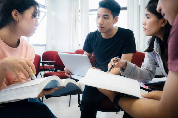 small university students group study and discussion together. - law student imagens e fotografias de stock