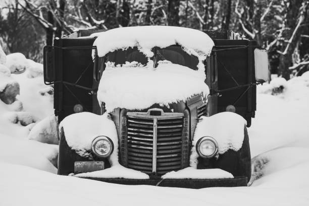 vintage truck parked on the street during winter season