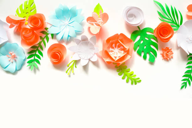 istock Greeting card with different paper flowers 974798724