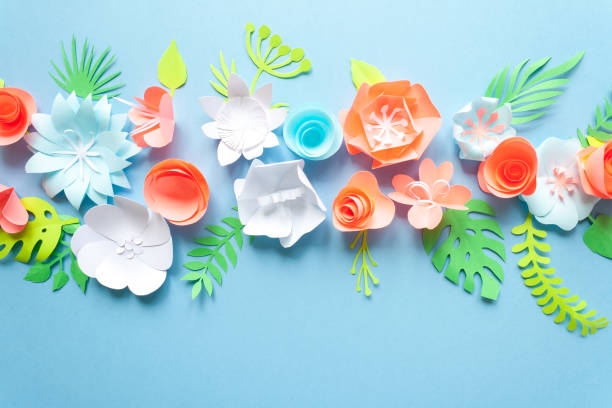 istock Greeting card with different paper flowers 974798786
