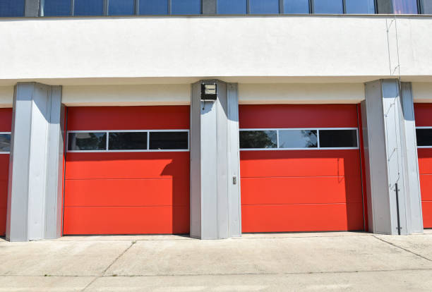 istock Garage doors of the fire station building 974812332