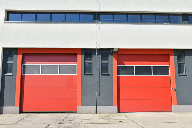 istock Garage doors of the fire station building 974812386