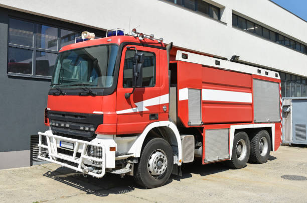 istock Firefighter vehicle next to the fire station 974812388