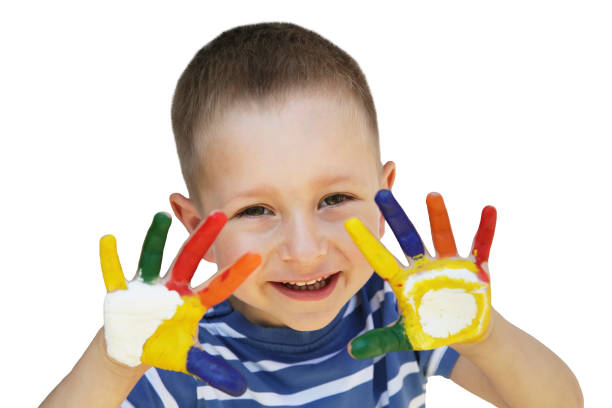 istock Cute little boy with painted hands 974813170