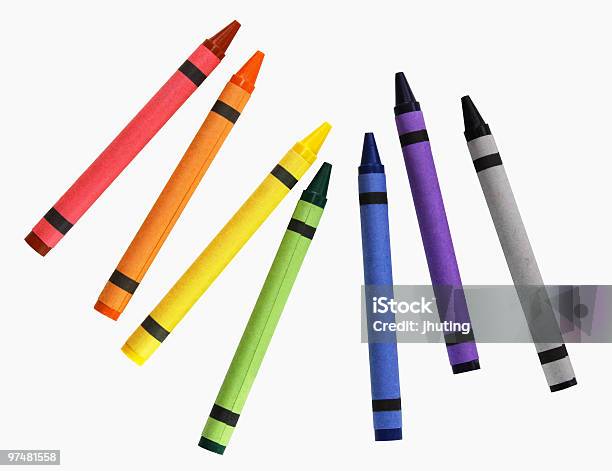 Crayons Isolated On White Bright Colorful School Supplies Stock Photo - Download Image Now