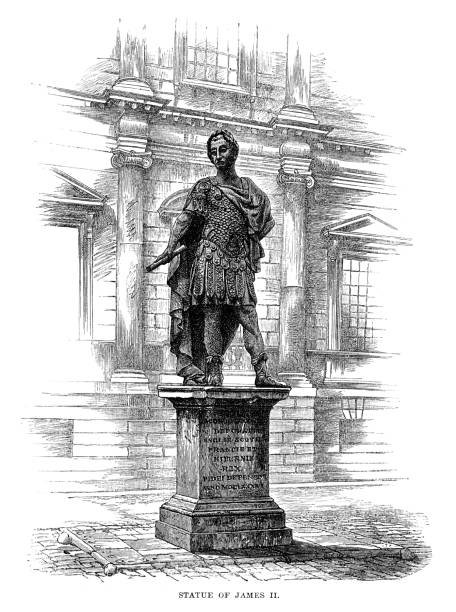 ilustraciones, imágenes clip art, dibujos animados e iconos de stock de estatua de jaime ii, rey de inglaterra - jacobo ii de inglaterra