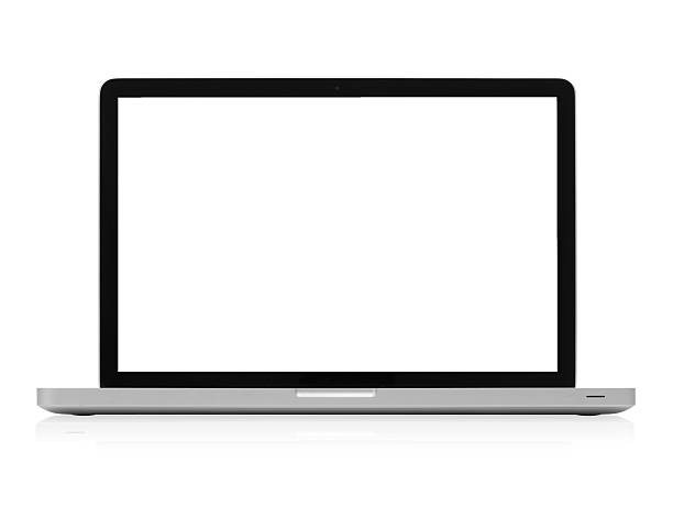 Wire-frame open laptop. Front view. Isolated 3d render on white background