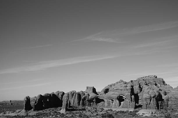Arches National Park black and white panorama stock photo
