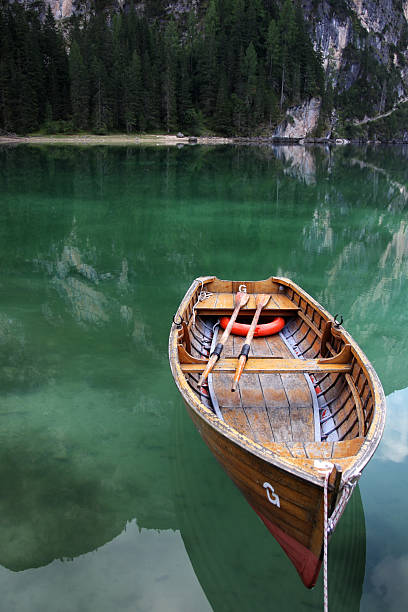 Rowboat on the lake stock photo