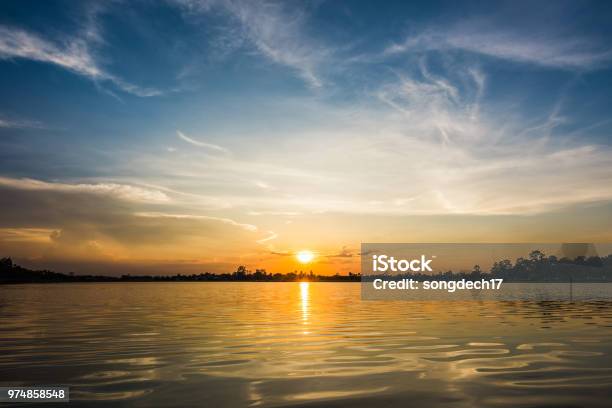 Sunset At The Lake Landscape Stock Photo - Download Image Now - Sunset, Lake, Sky