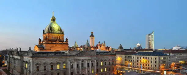 skyline leipzig in germany at night - federal administrative court - university and other historical building for sightseeing and visit