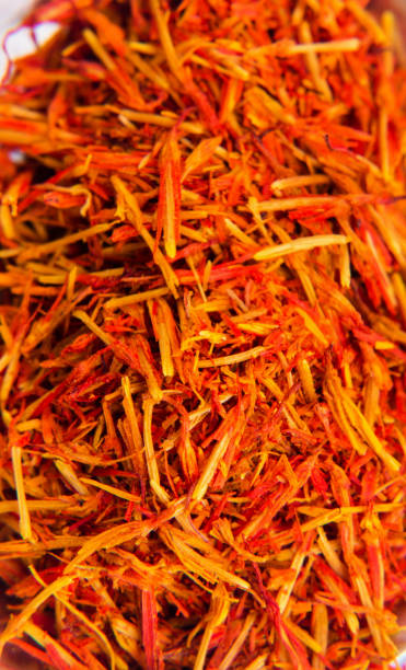 istock View from the top of dried saffron. Macro background. 974881136