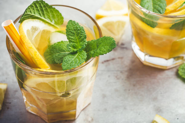 Iced lemon sweet tea with mint