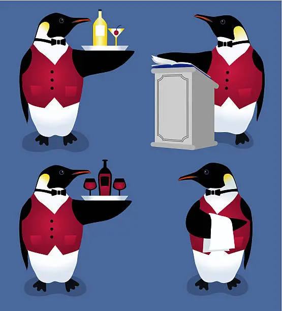 Vector illustration of Penguin Waiters Set 1