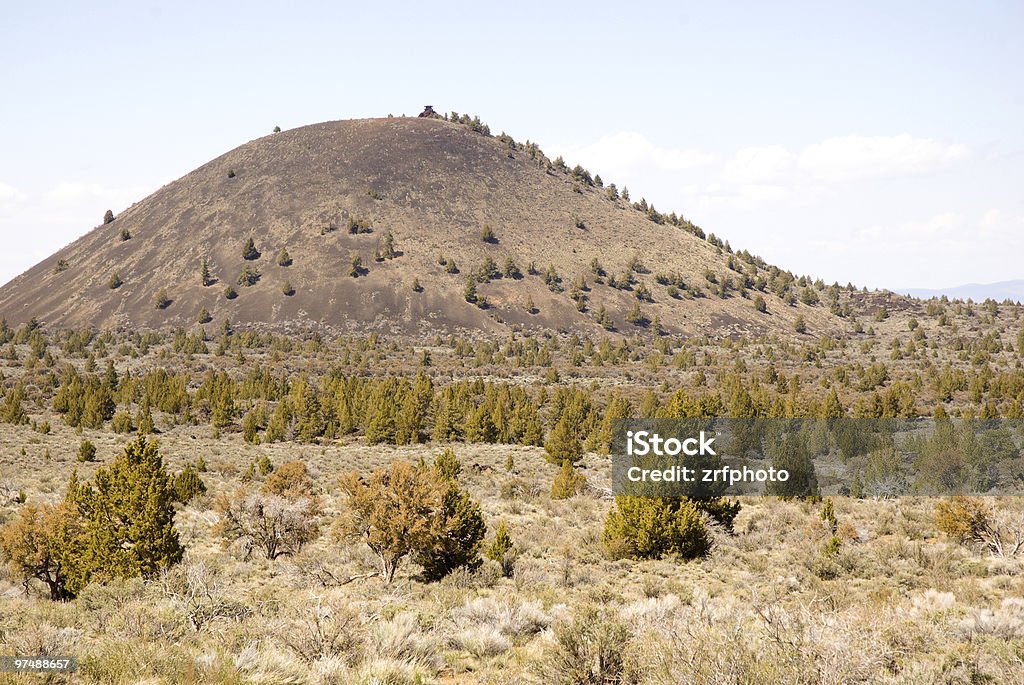 Schonchin Butte cinder cone and desert bushes  Bush Stock Photo