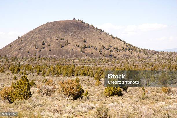 Schonchin Butte Cinder Cone And Desert Bushes Stock Photo - Download Image Now - Bush, Butte - Rocky Outcrop, California