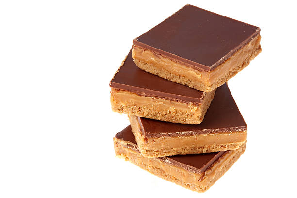 caramel shortcakes - shortbread caramel chocolate candy biscuit stock-fotos und bilder