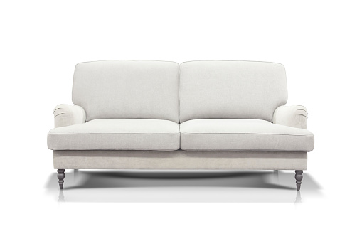 White modern luxurious sofa isolated on white background, front view.