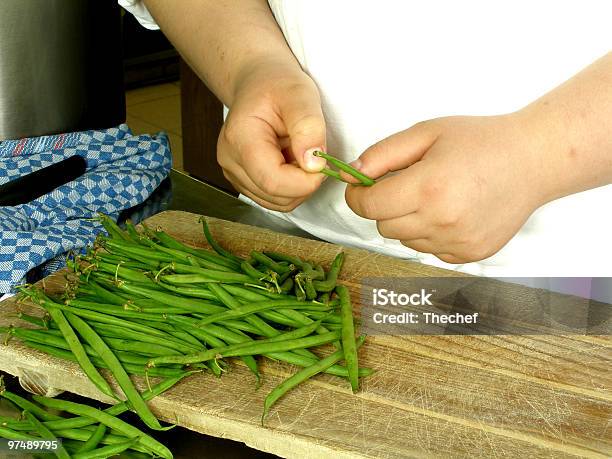 Chef Is Cleaning Garden Beans Stock Photo - Download Image Now - Bean, Chef, Cleaning