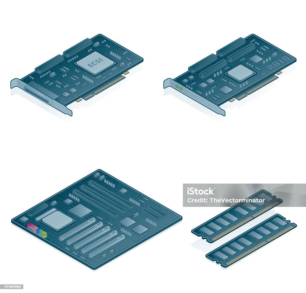 コンピューターハードウェアのアイコンを設定します。デザイン要素 - 3Dのロイヤリティフリーベクトルアート