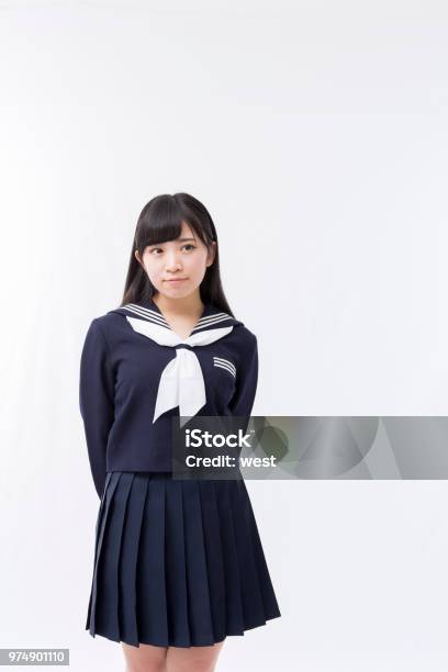 A Girls Student In A Sailor Suit Stock Photo - Download Image Now - Adult, Arms Crossed, Black Hair