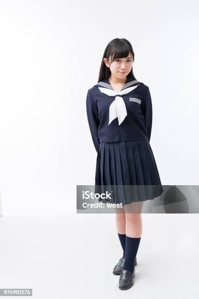 A Girls Student In A Sailor Suit Stock Photo - Download Image Now - Full Length, Japanese Ethnicity, Japanese School Uniform