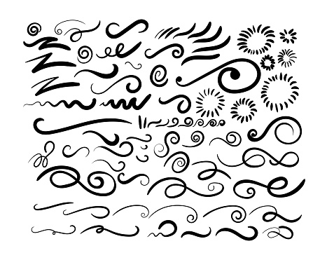 Set of Swashes, swoops, scribbles, and squiggles for typography emphasis. Vector illustration. Isolated on white background