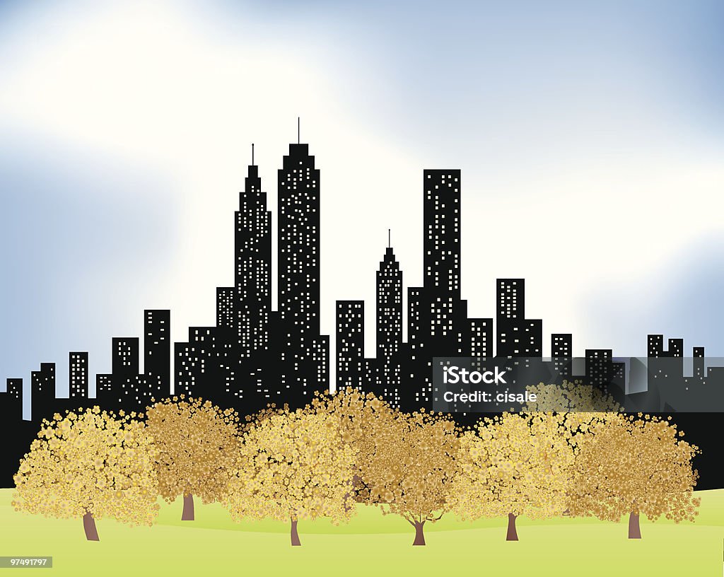 街並みと公園の木陰で、秋、冬のイラストレーション - マンハッタン セントラルパークのロイヤリティフリーベクトルアート