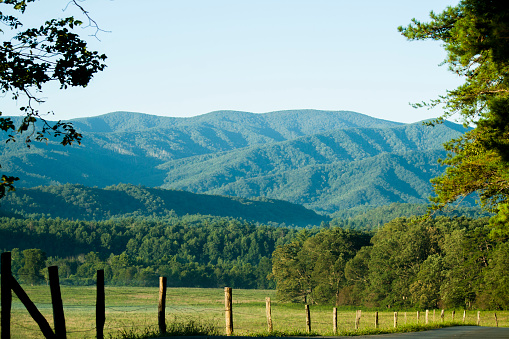 Morning view of the Smoky Mountains from Cade's Cove in Tennessee