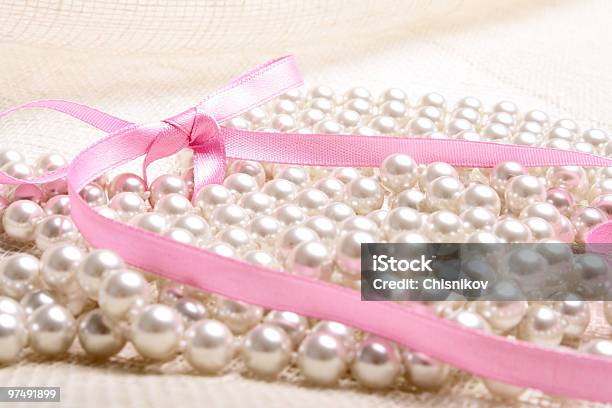 Pearls On Canvas Stock Photo - Download Image Now - Canvas Fabric, Color Image, Horizontal