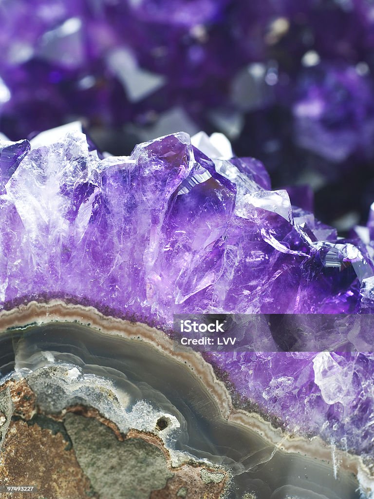 Amethyst druse over agate rock Abstract Stock Photo