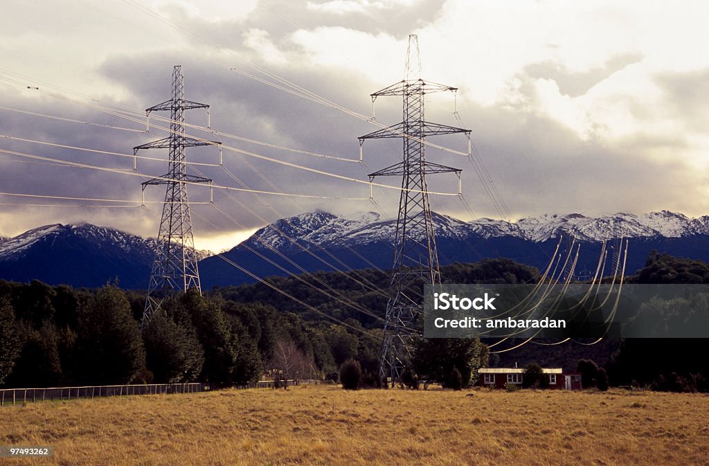 electricity pole electricity pole in New Zealand Power Line Stock Photo