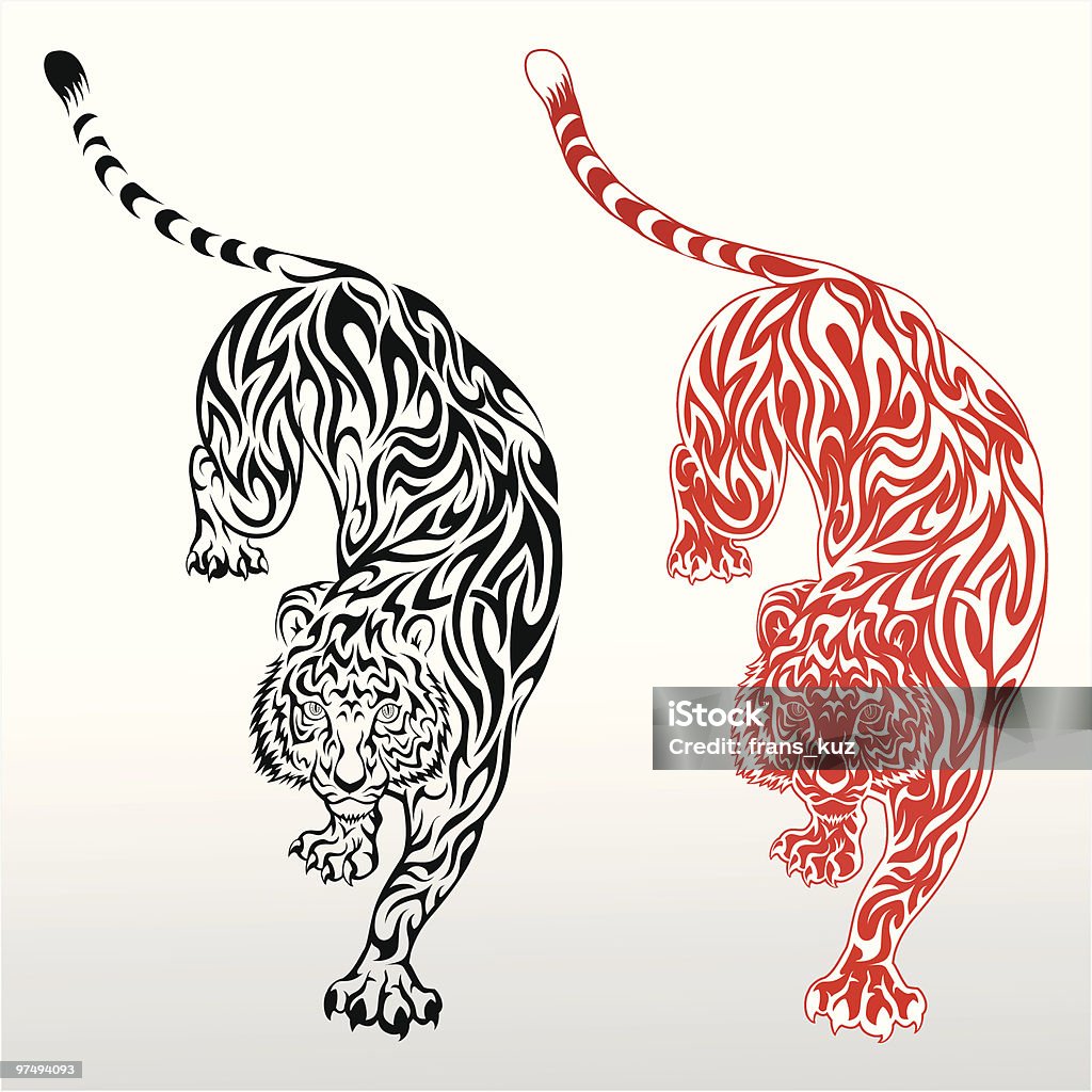 One black tiger tattoo design and a red tiger tattoo design Vector Illustration of tiger tattoo, in black and red Tiger stock vector