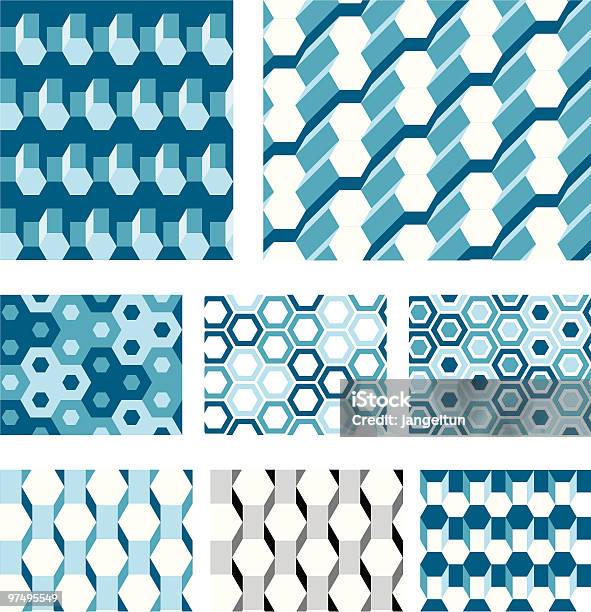 Vetores de Hexágono Padrões Sem Emendas e mais imagens de Abstrato - Abstrato, Azul, Decoração