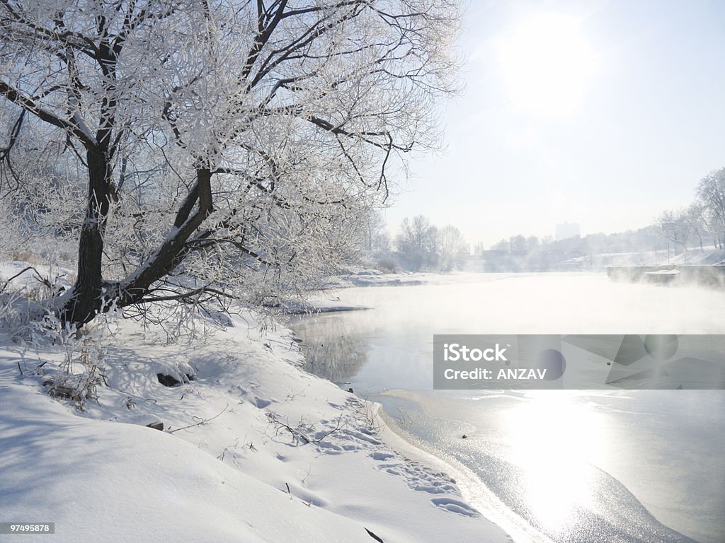 Winter landscape with the river  Beauty In Nature Stock Photo