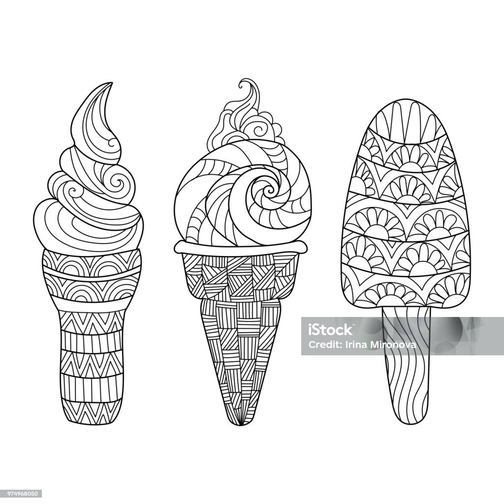 doodle ice cream set for coloring book doodle ice cream set for coloring book. Hand drawn vector illustration Ice Cream stock vector