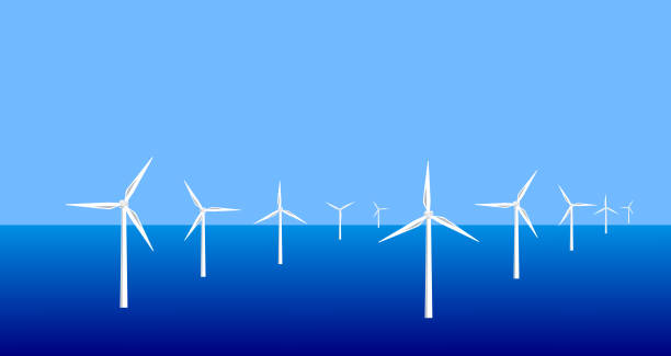 Offshore wind farm Vector perspective image of an offshore wind farm wind farm sea stock illustrations