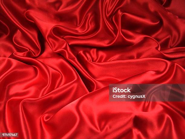 Red Satin Fabric Landscape Stock Photo - Download Image Now - Adulation, Backgrounds, Bedding