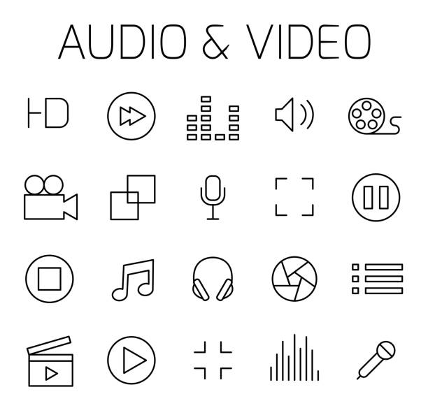 illustrazioni stock, clip art, cartoni animati e icone di tendenza di set di icone vettoriali correlate a audio e video. - industrial equipment audio