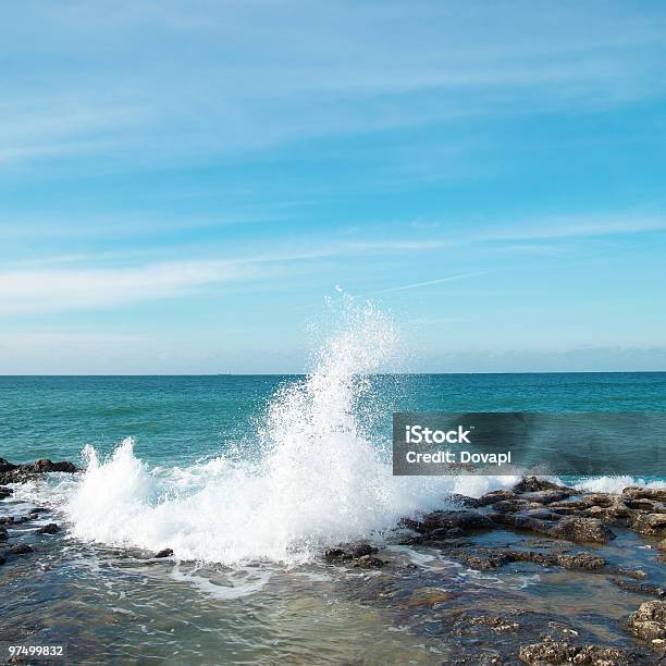 Big Waves Breaking On The Shore Stock Photo - Download Image Now - Beach, Beauty In Nature, Blue