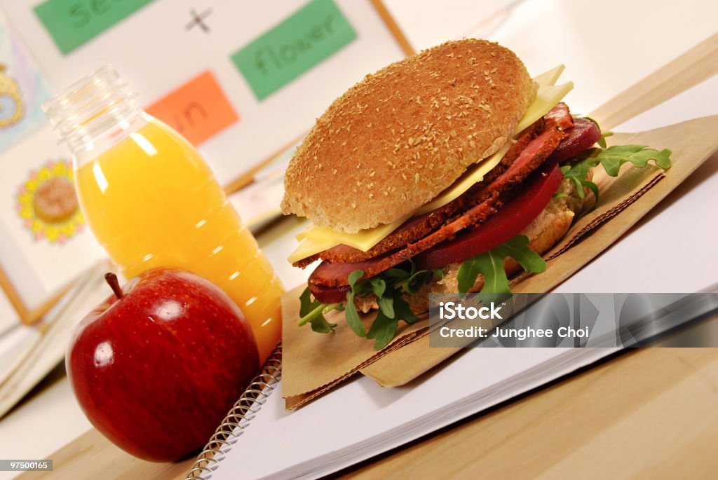 School lunch series: pastrami wholemeal roll sandwich  7-Grain Bread Stock Photo