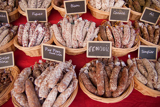 istock Saucisson stall in a French market 97501294