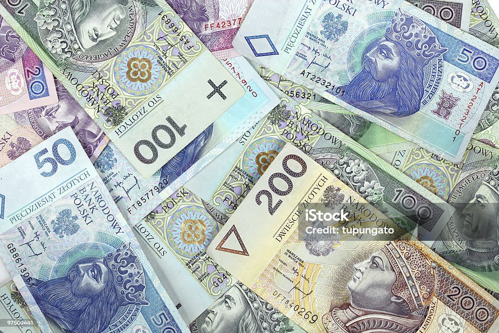 Polish money in paper form with bills Money background. Banknotes from Poland. Financial texture abstract. Abstract Stock Photo