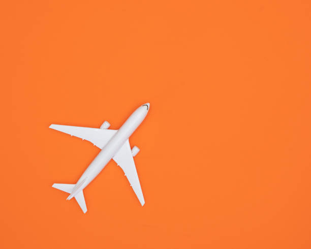 istock Model plane, Airplane on pastel color background, Flat lay design. 975038312