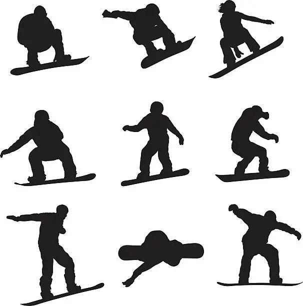 Vector illustration of Active Snowboarders