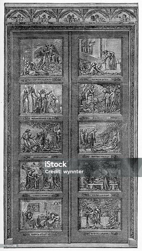 Bunyan Gates, Bedford, England  Church stock illustration